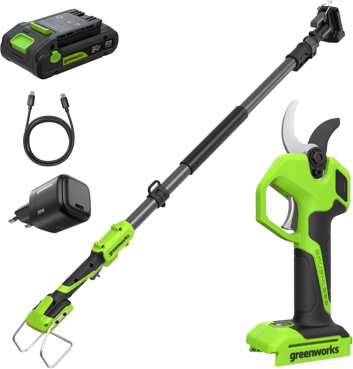 POWERALL 24V zahradnické nůžky s prodlužovací tyčí - baterie 2 Ah