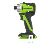 Greenworks cordless impact wrench with a bright lime green and black body, shown from a side profile on a solid white background.